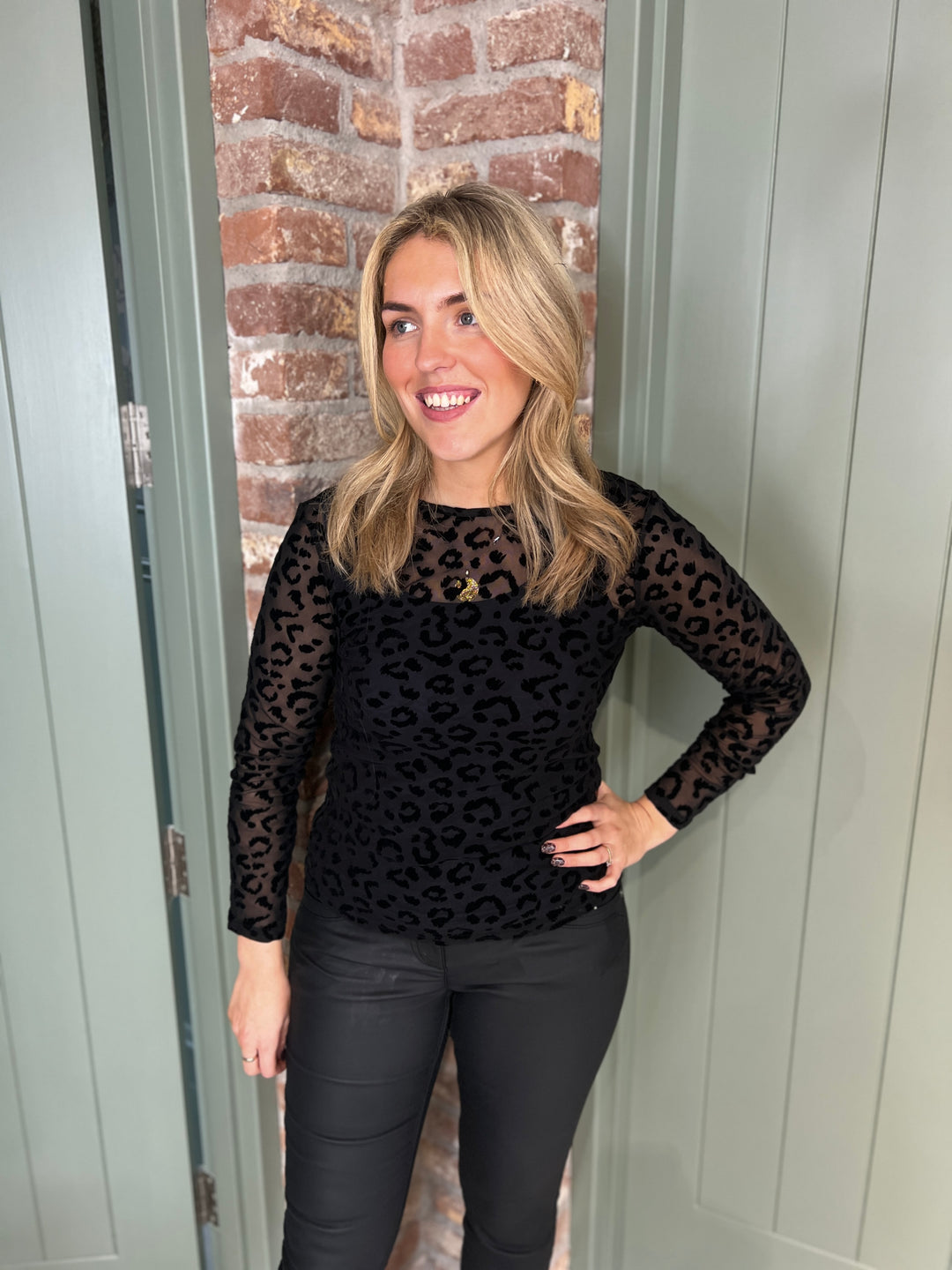 Milano Italy Mesh Top With Leopard In Black