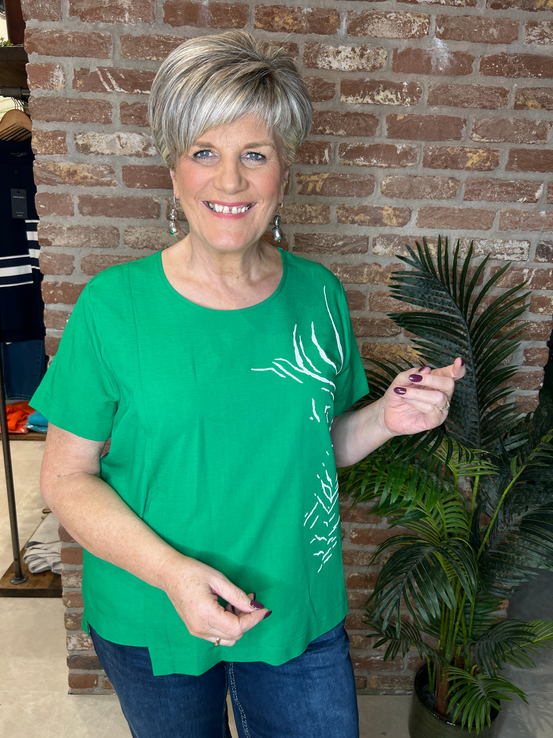 Peruzzi Rubber Print Top in Green Multi