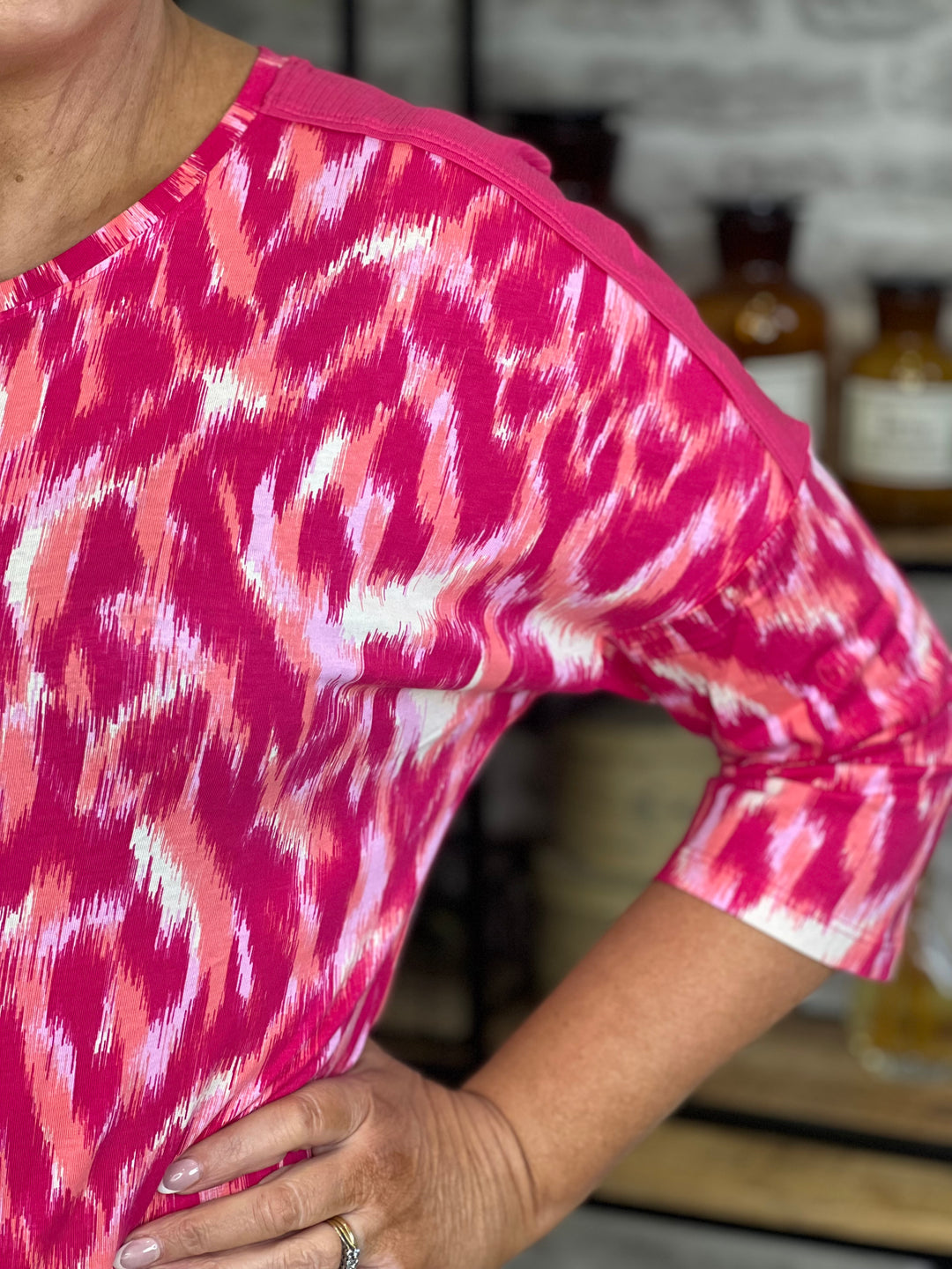 Cecil Ribbed Shoulder Top In Pink Sorbet