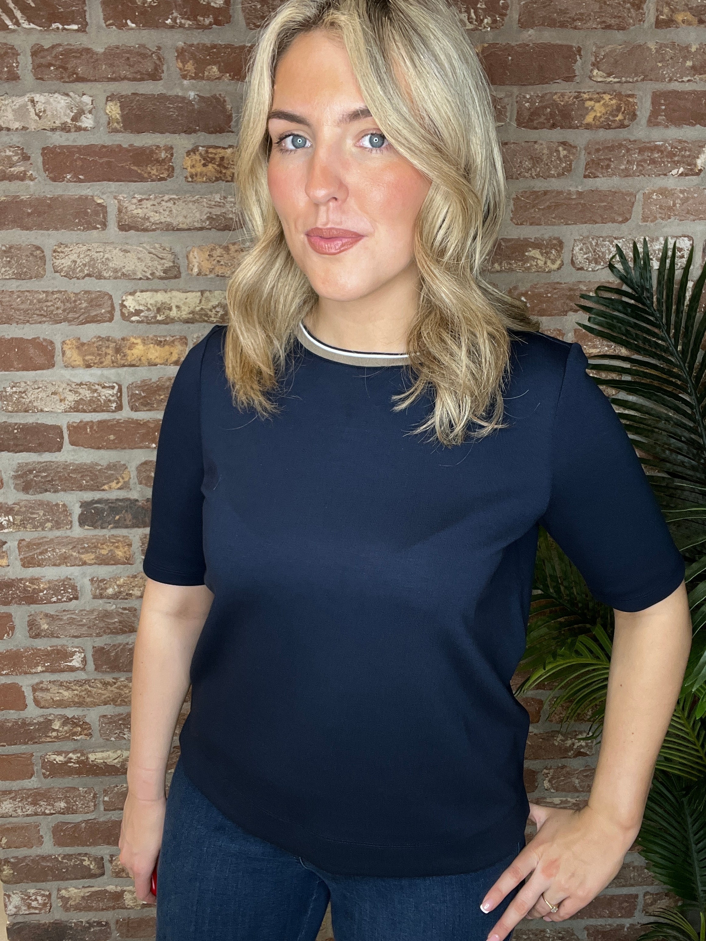 Street One T-shirt With Stripe In Shadowed Navy