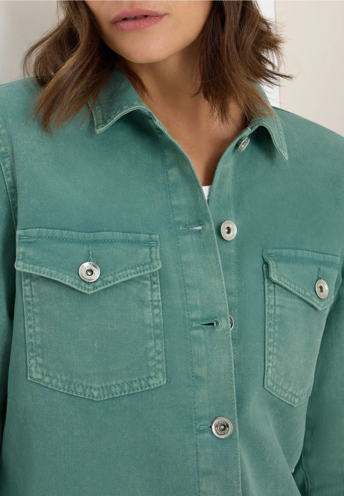 Cecil Coloured Denim Over shirt In Jewel Green