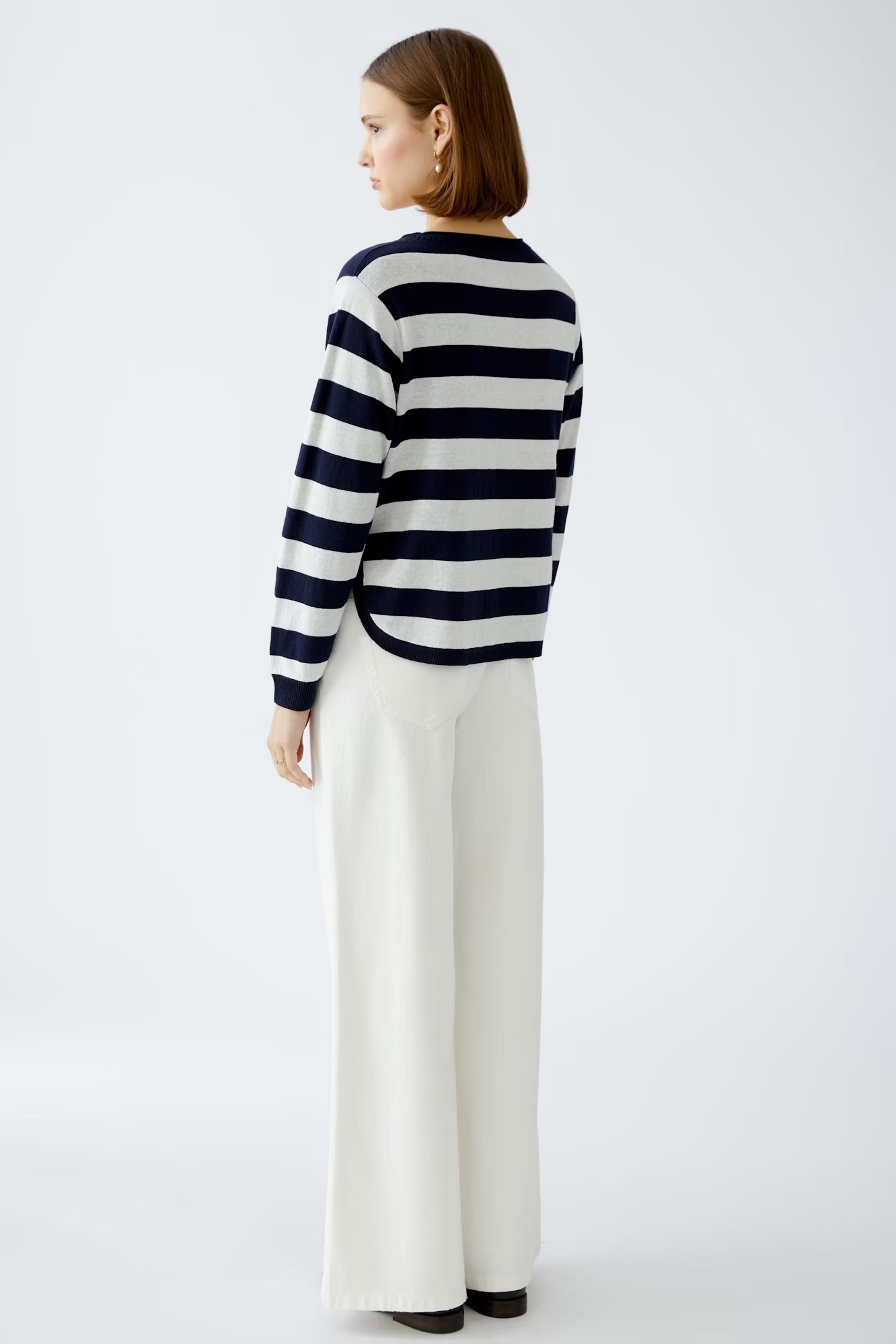 Oui Striped/Floral Jumper In navy & White