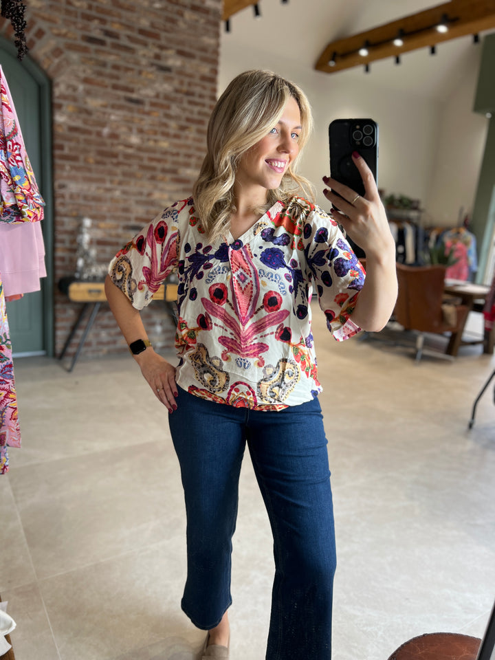 Culture Floral Blouse In Blue & Pink