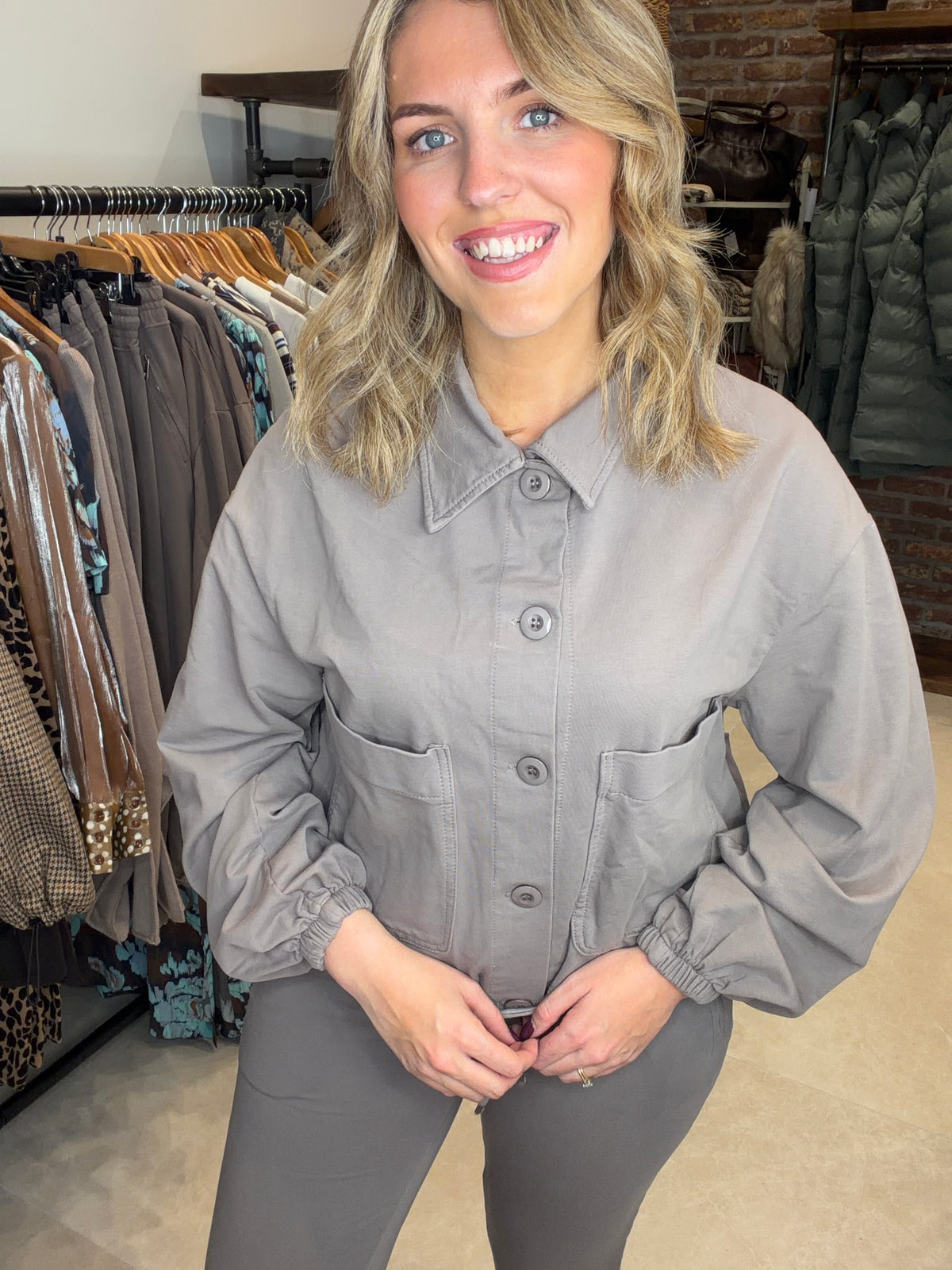 Patch pocket jacket in Taupe