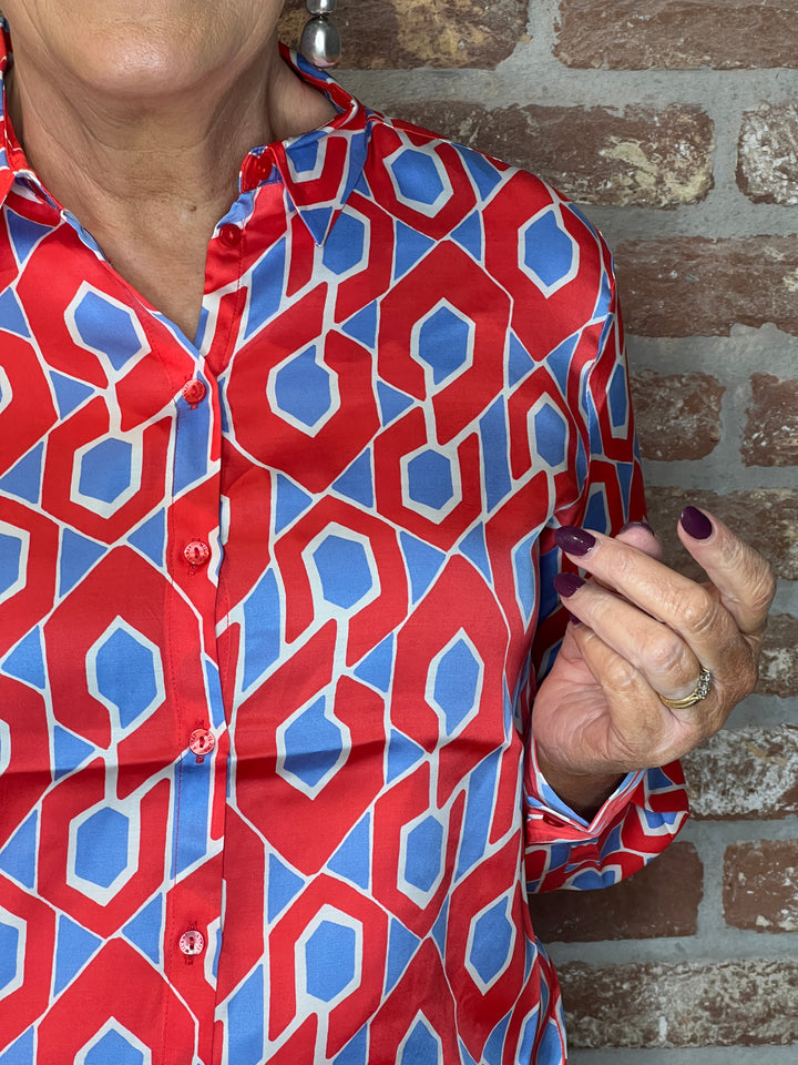 Milano Italy Patterned Blouse In Red multi