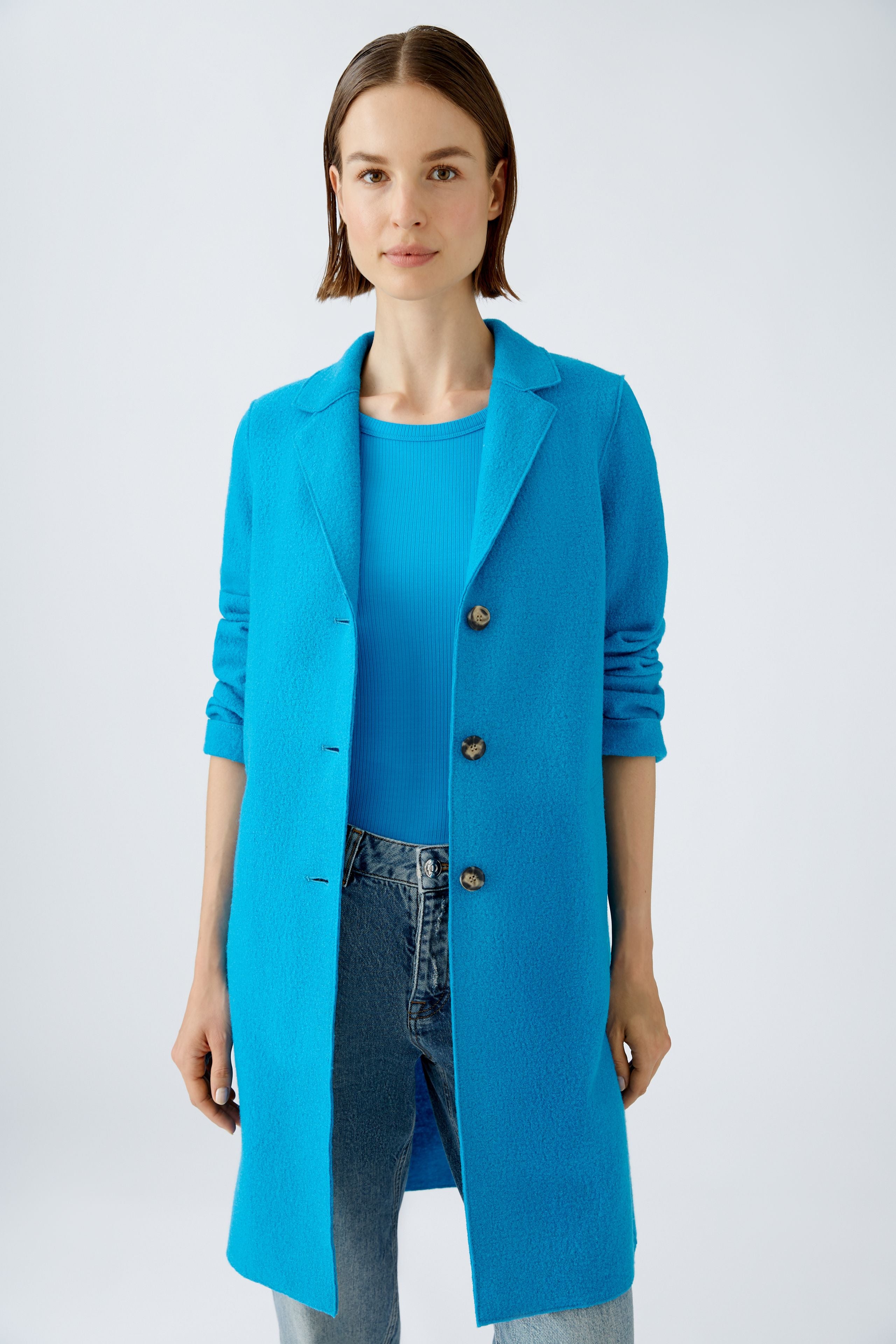 Oui Mayson Boiled Wool Coat In Ocean Bay