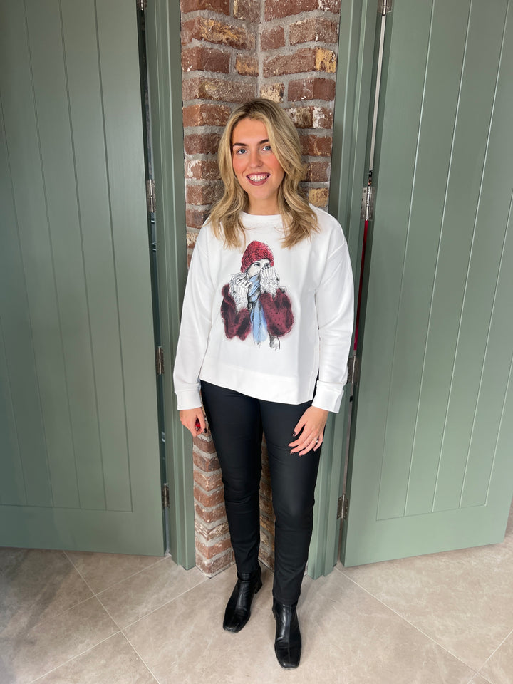 Milano Italy Round Neck Print Sweatshirt In Off White