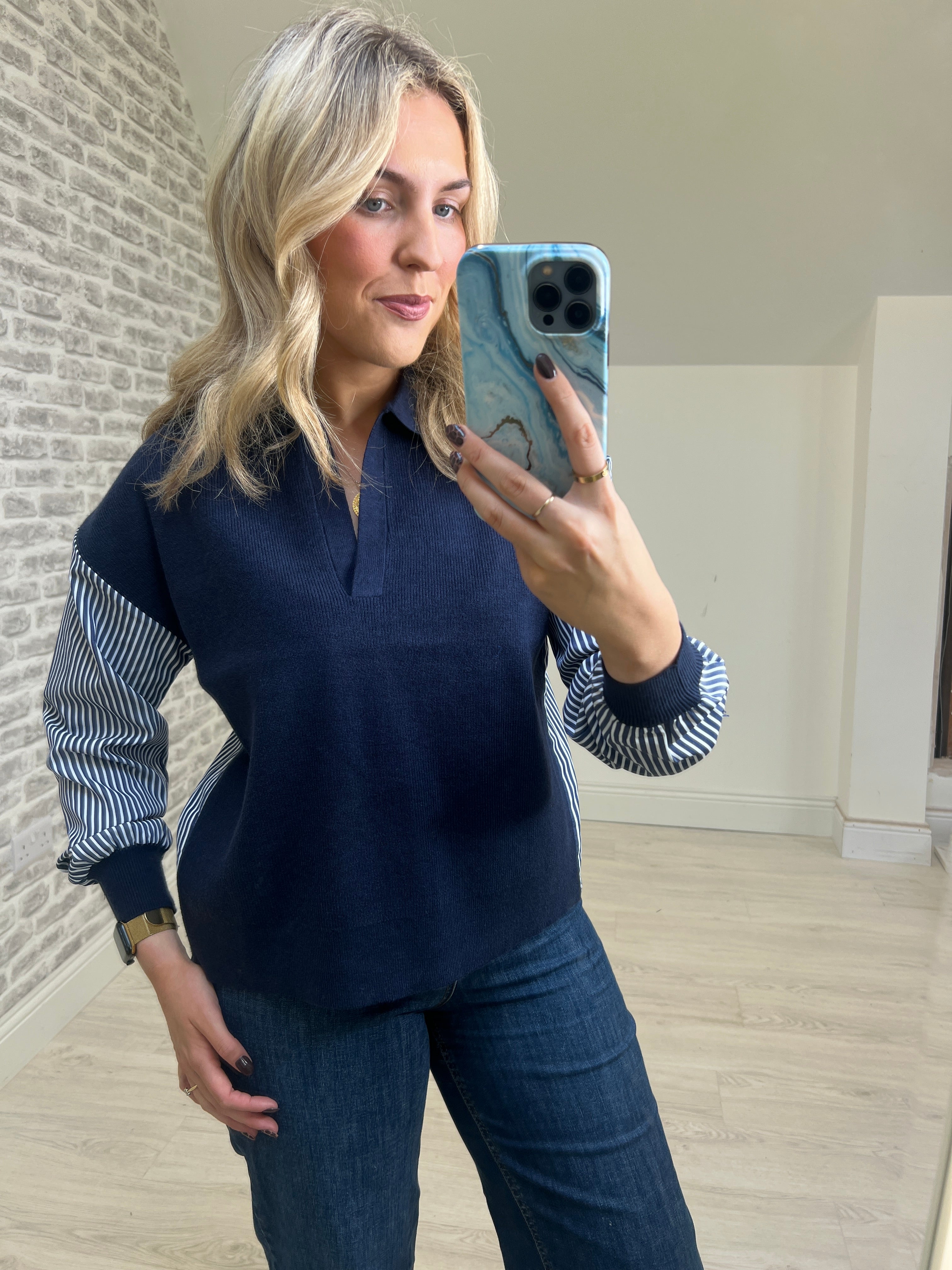Nümph Numarsy Striped Pullover In Dark Sapphire