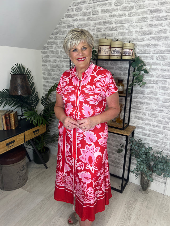 Oui Kleid Floral Dress In Red Rose