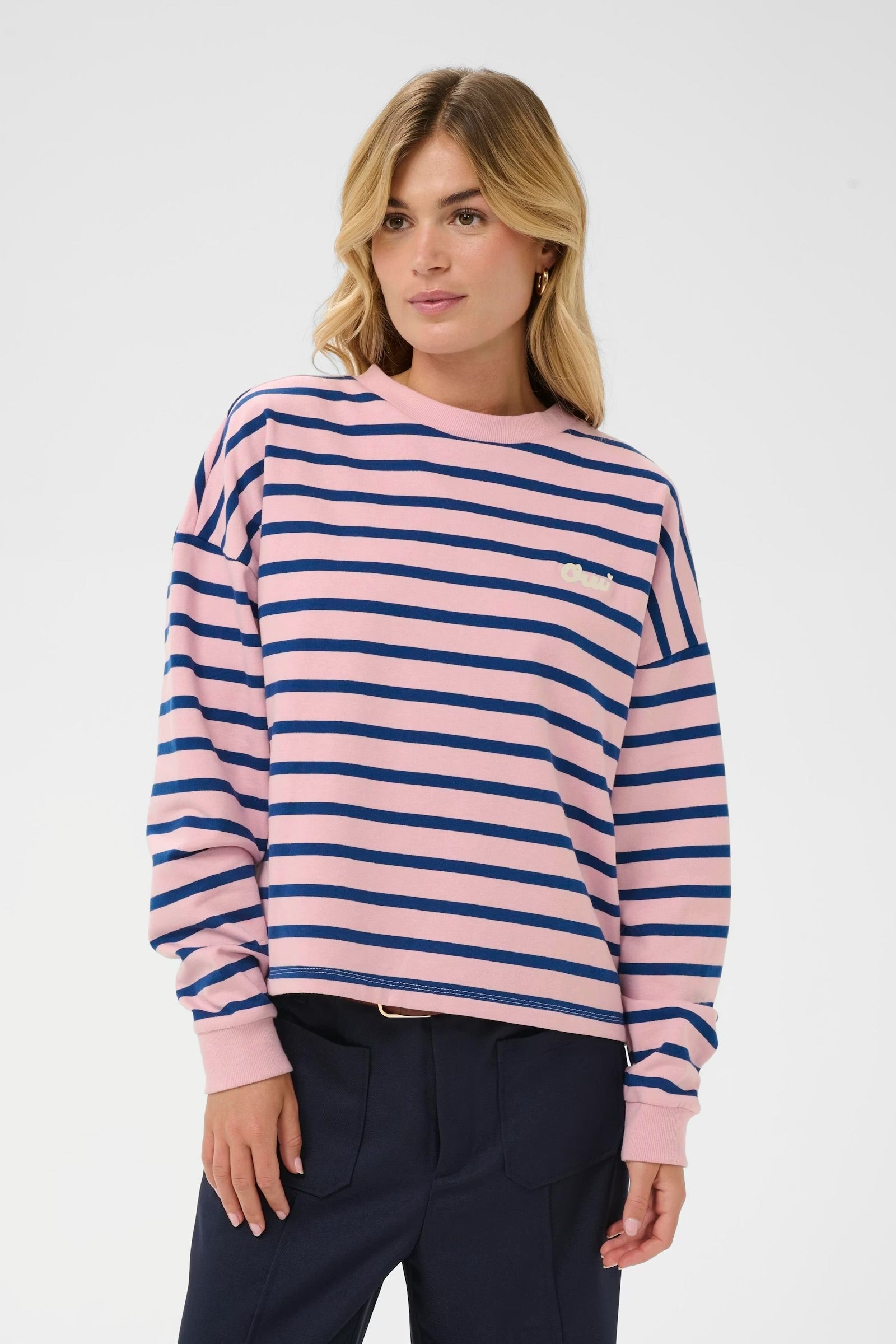 Saint Tropez Striped Sweatshirt In Pink & Navy