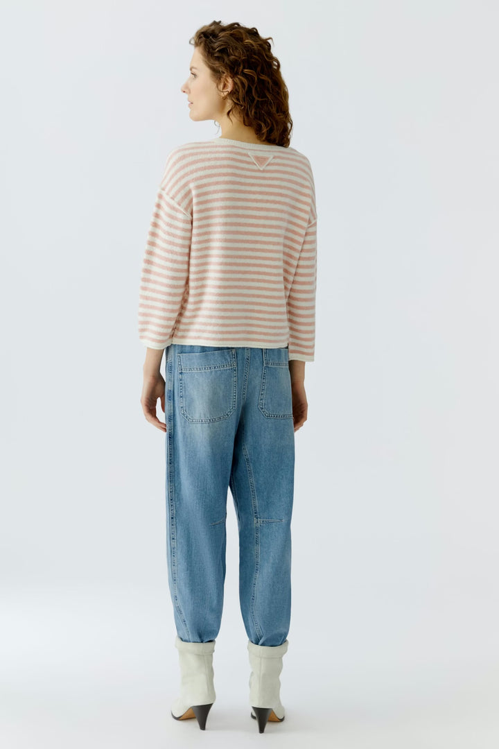 Oui Striped Pullover In White & Pink