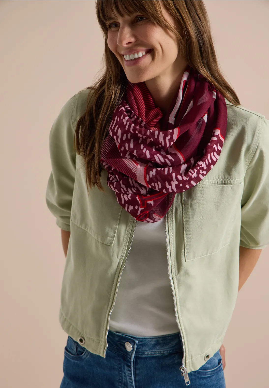 Patchwork print loop snood in Red wine