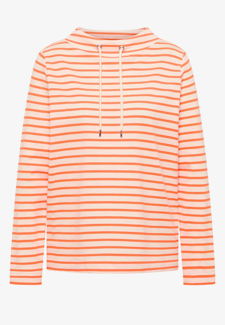 Cecil Striped Funnel Neck Sweatshirt In pearl Beige