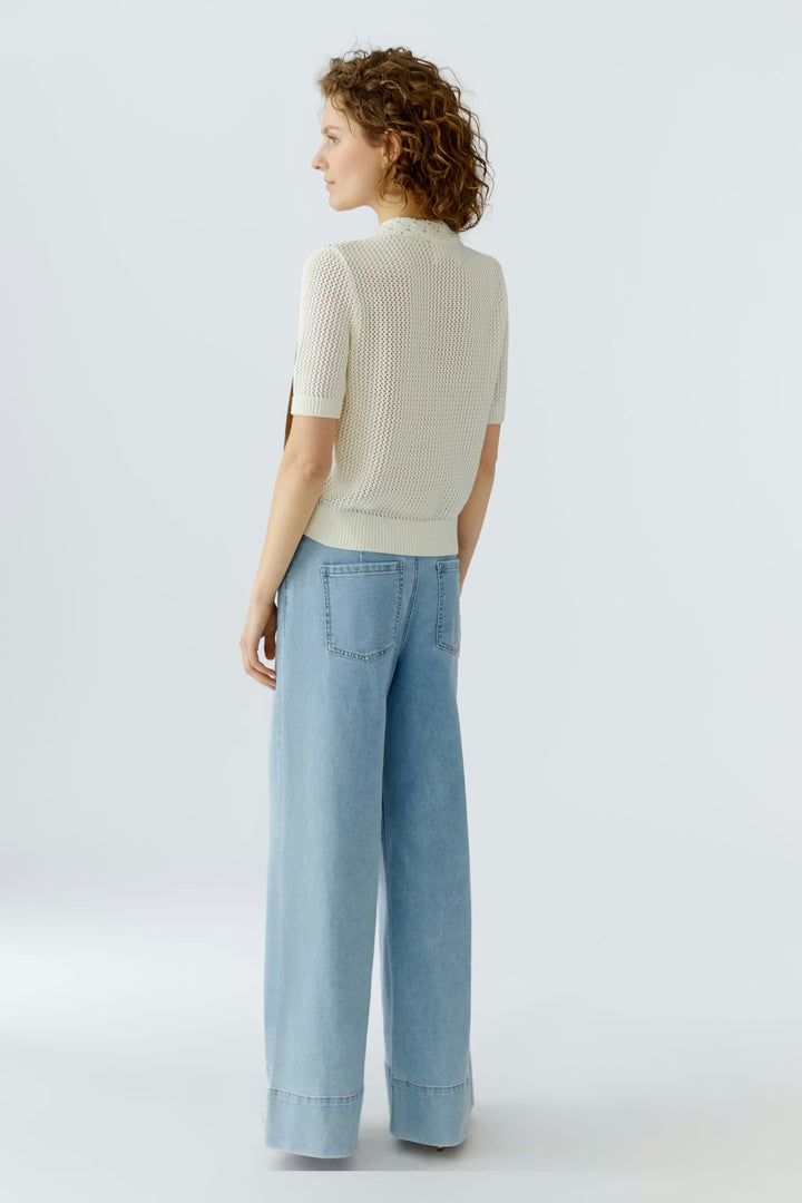 Oui Knit Jacket In White & Brown