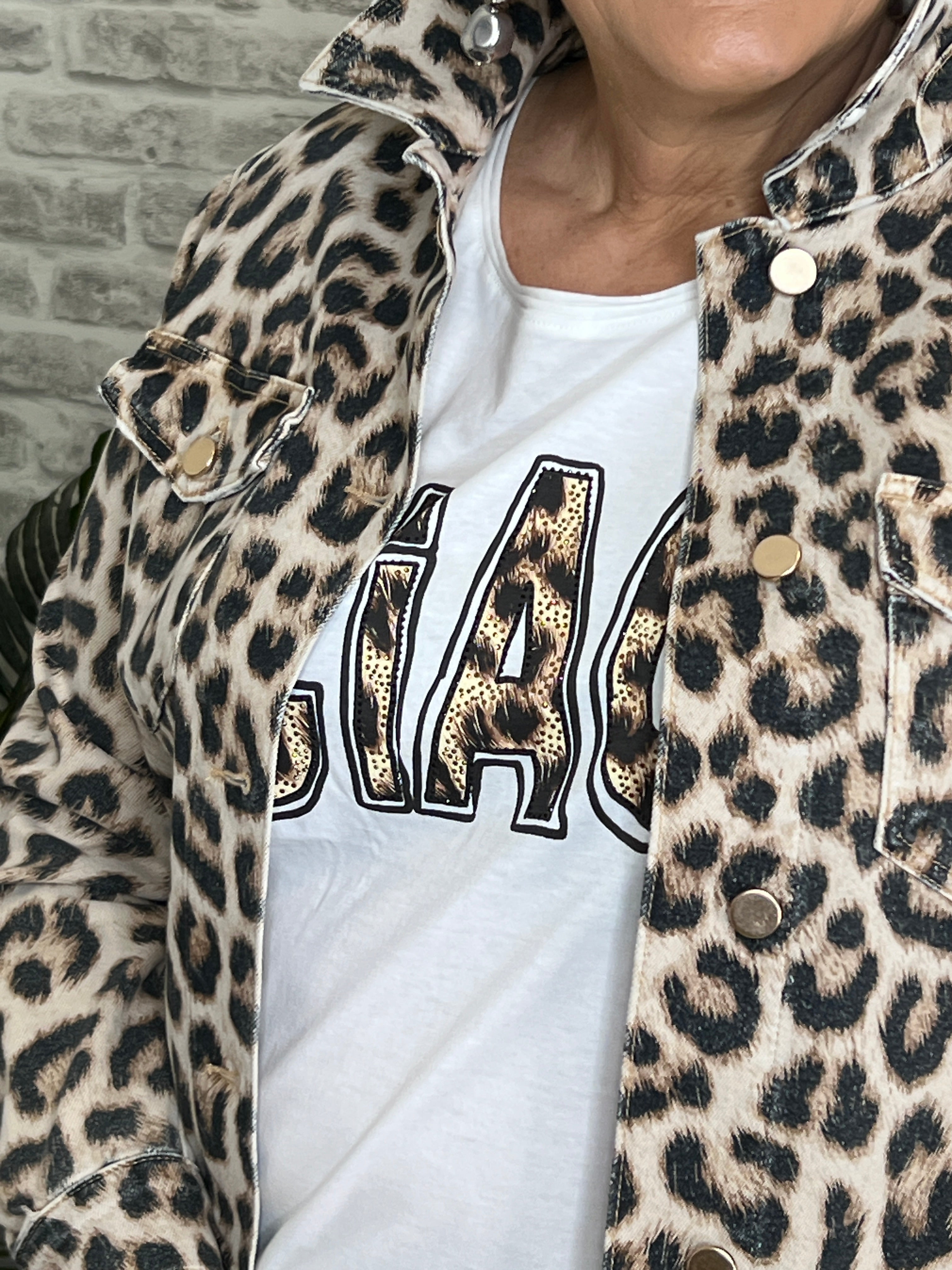 Oui Animal Print Jacket In Camel & Black