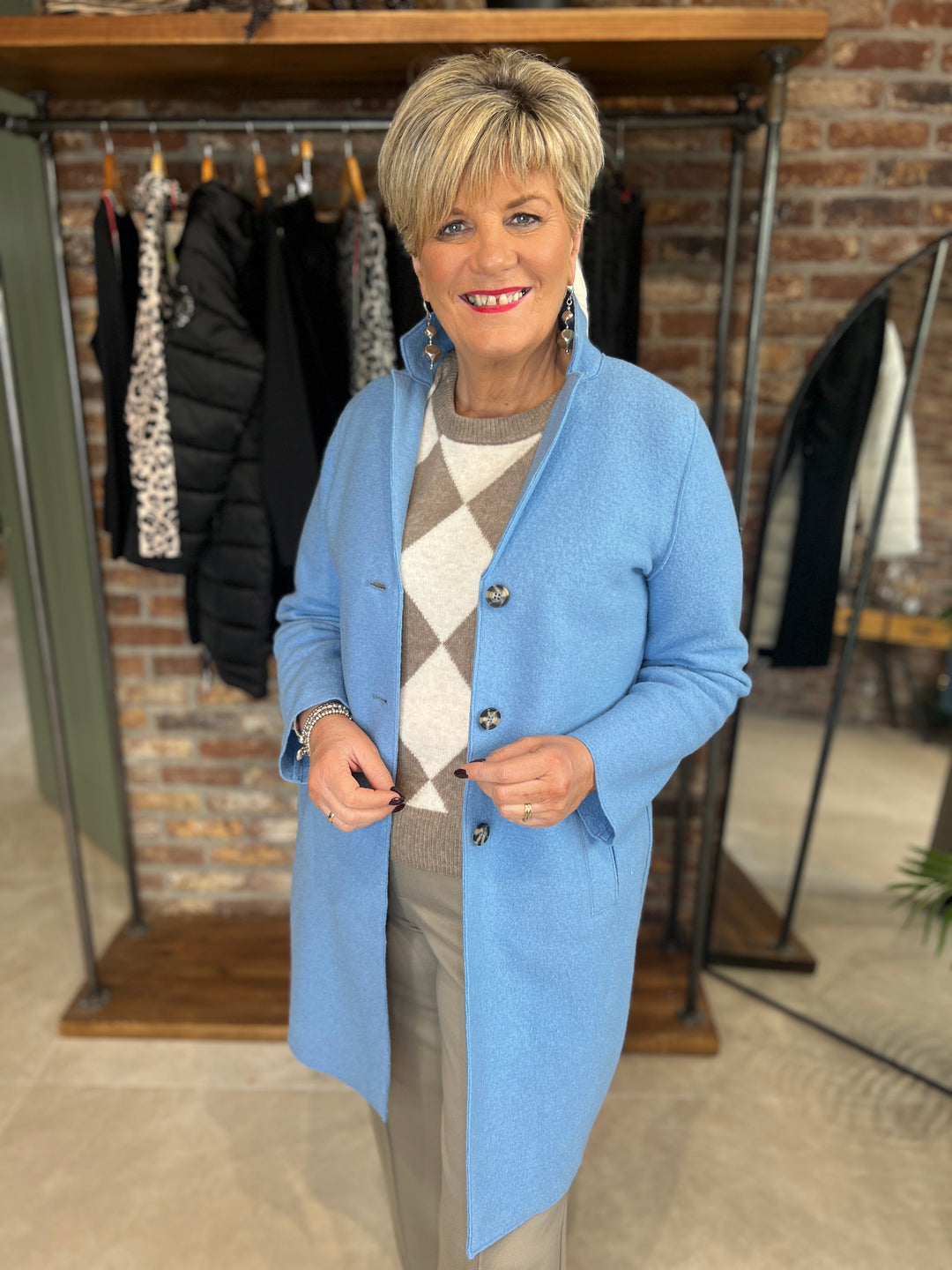 Oui Mayson Boiled Wool Coat Misty Blue