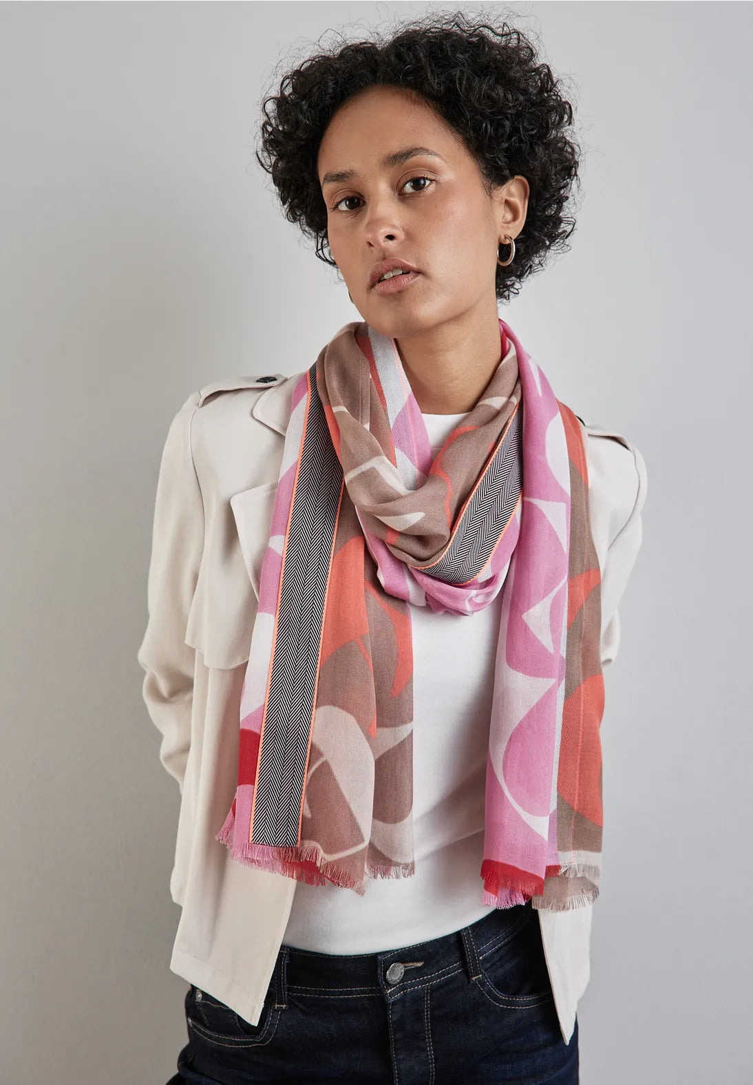 Street One Colour Print Scarf In Mandarin Red