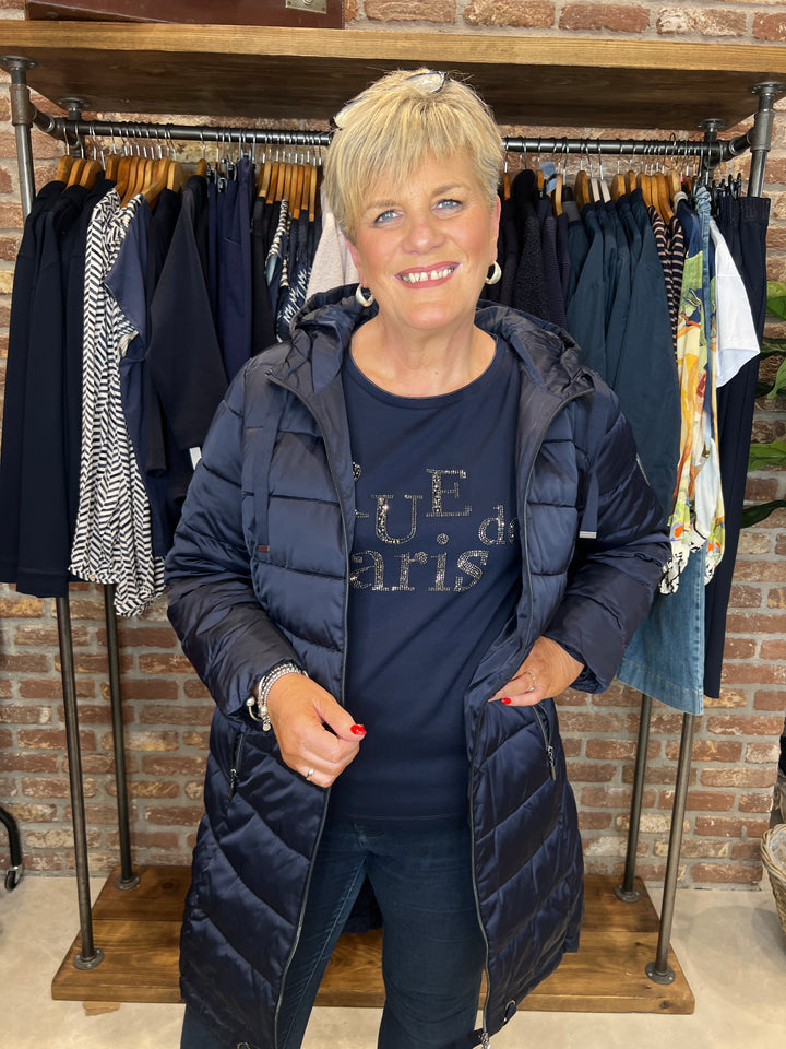 Monari Quilted Coat With Stripes In Navy