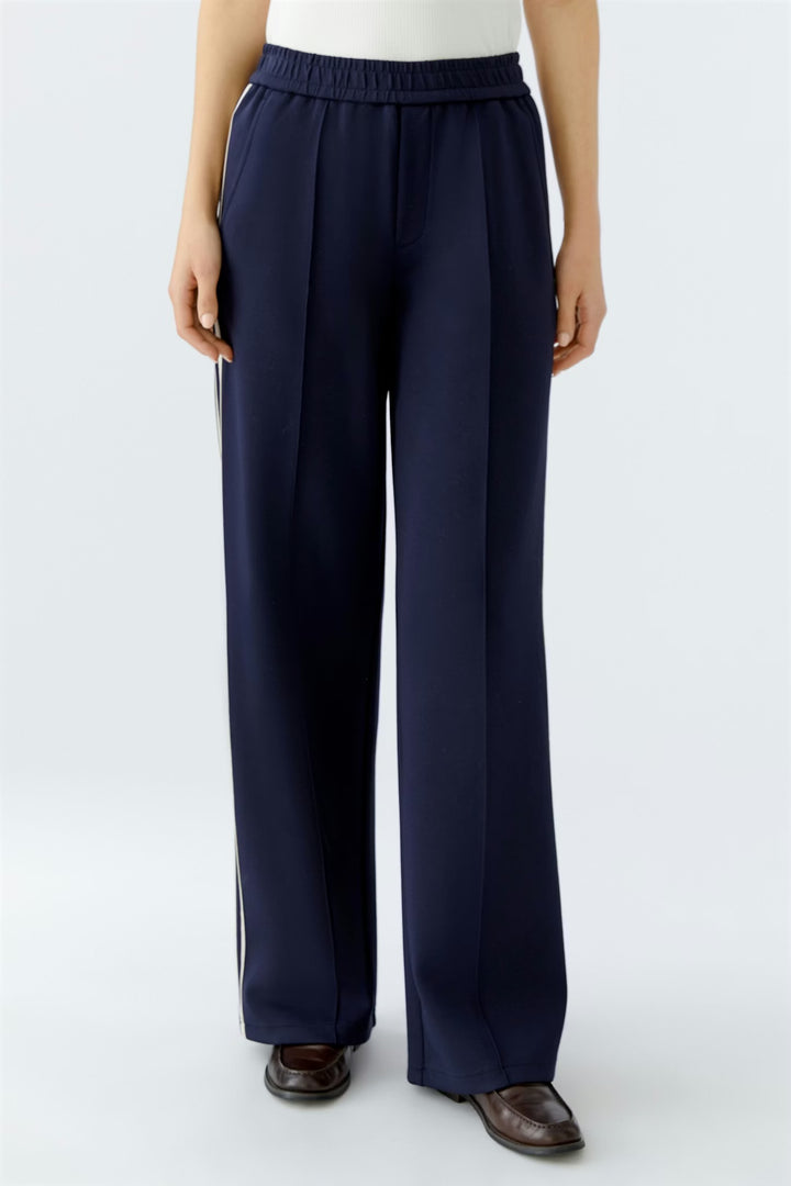 Oui Pull on trousers In Dark Blue & White