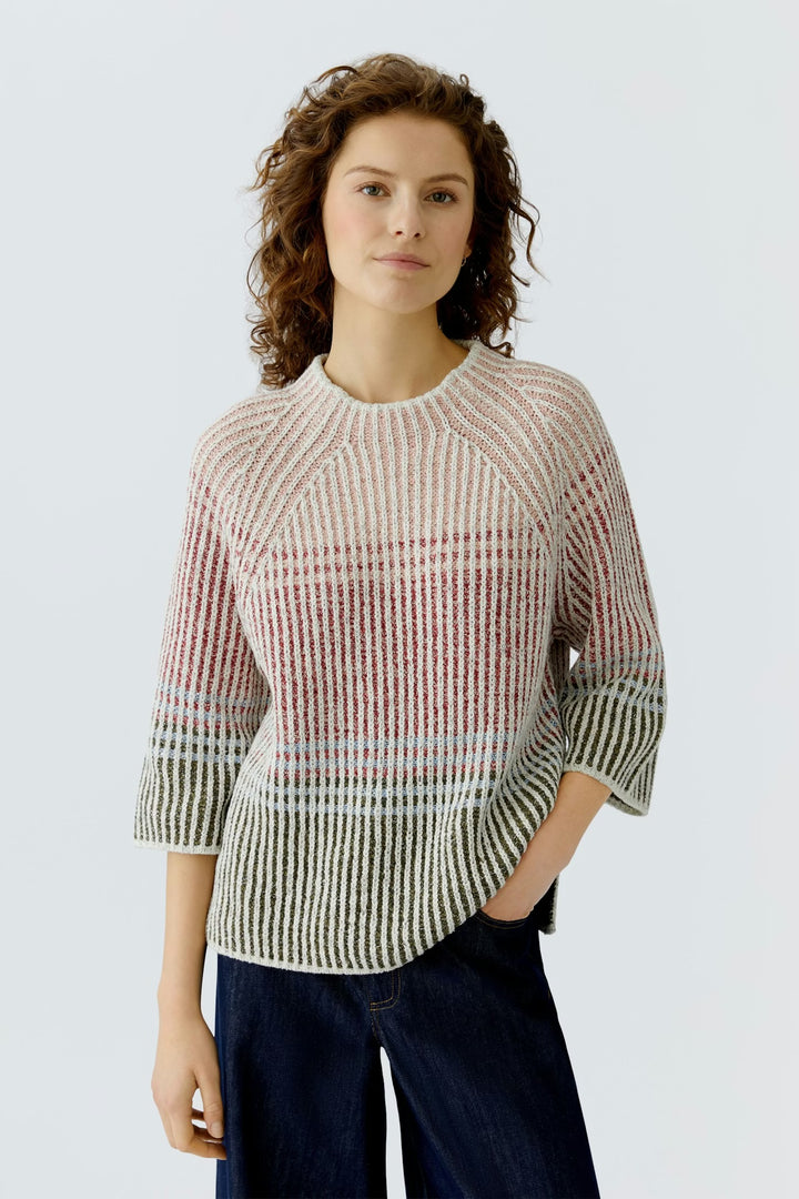 Oui block stripe pullover In White & pink