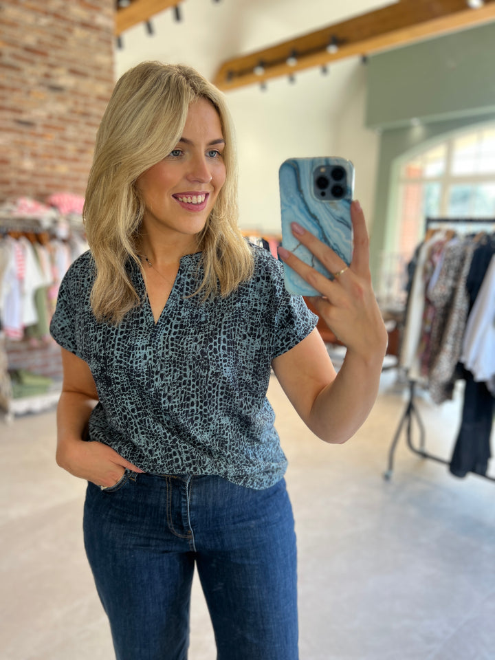 Street One Print Blouse In Deep Water Blue