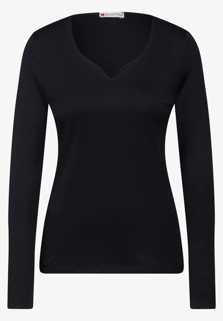 Street One Heart Neckline Top In Black