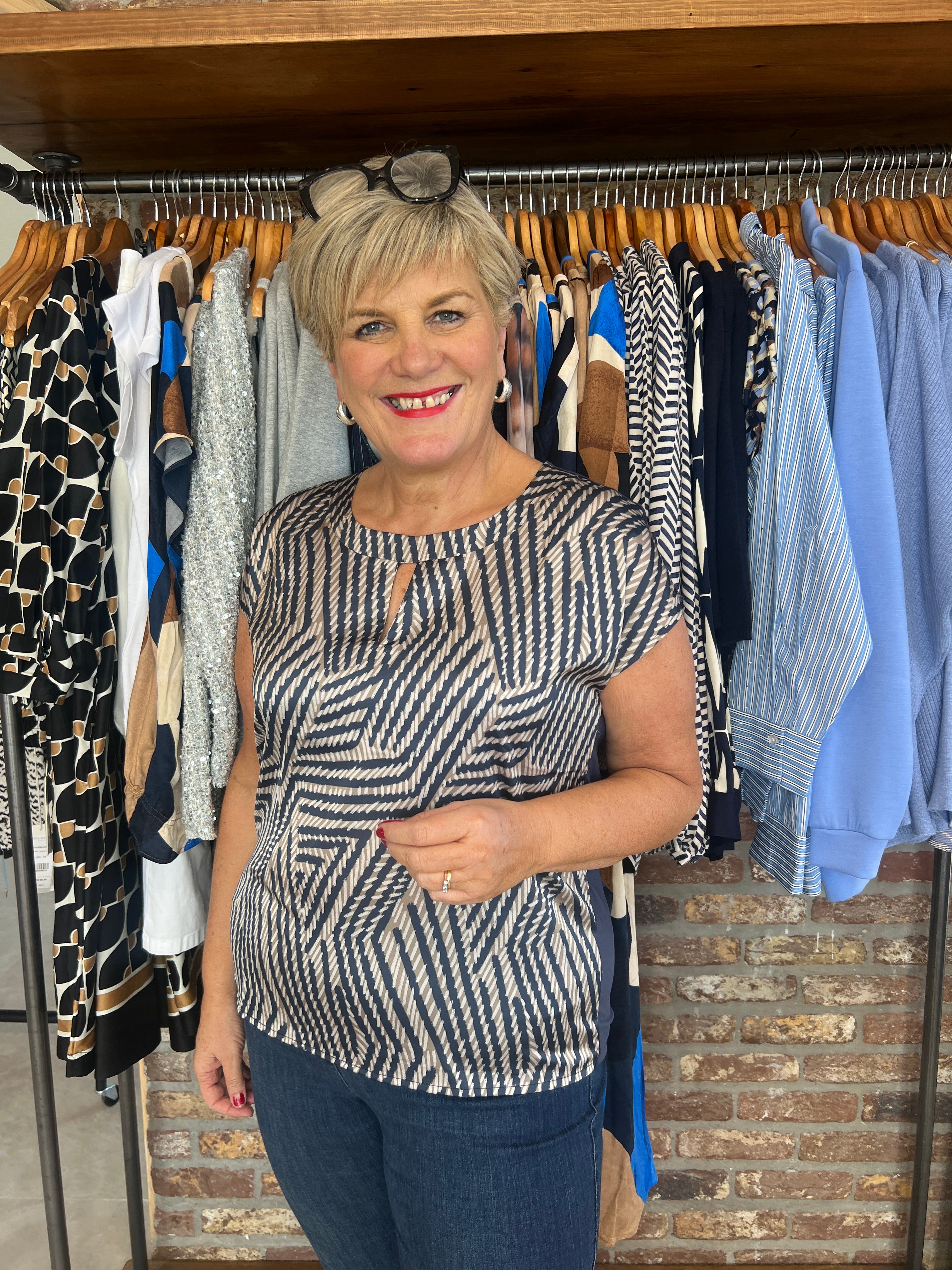 More & More Patch Strokes Blouse In Navy