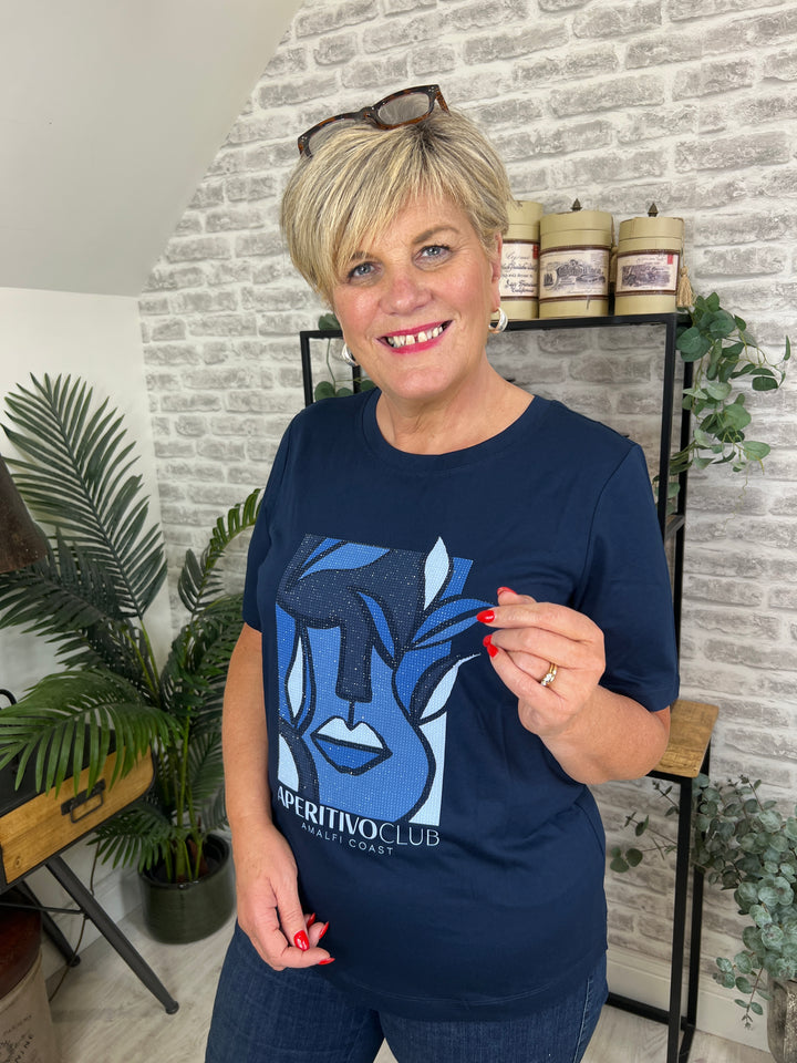 Cecil Hotfix Print T-shirt In Urban Navy