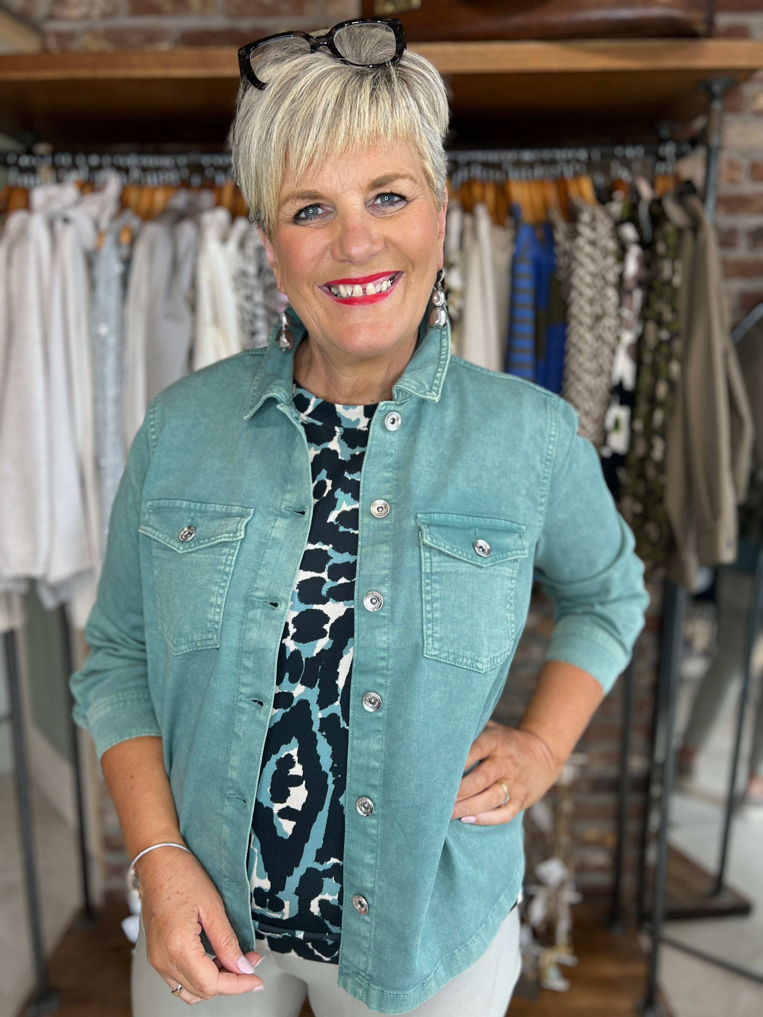 Cecil Coloured Denim Over shirt In Jewel Green