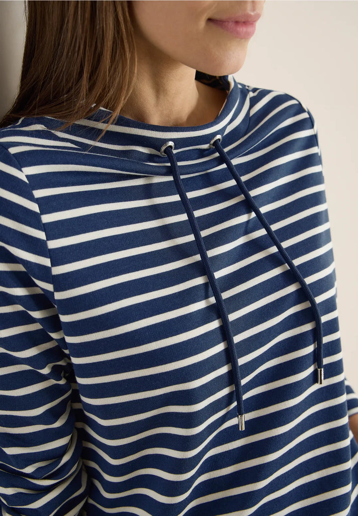 Cecil Striped Funnel Neck Sweatshirt In Sporty Denim