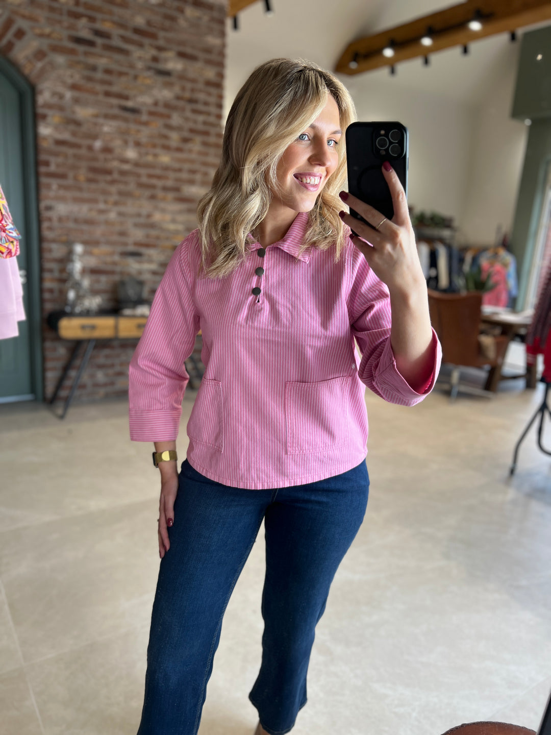 Culture Striped Denim Shirt In Pink & White