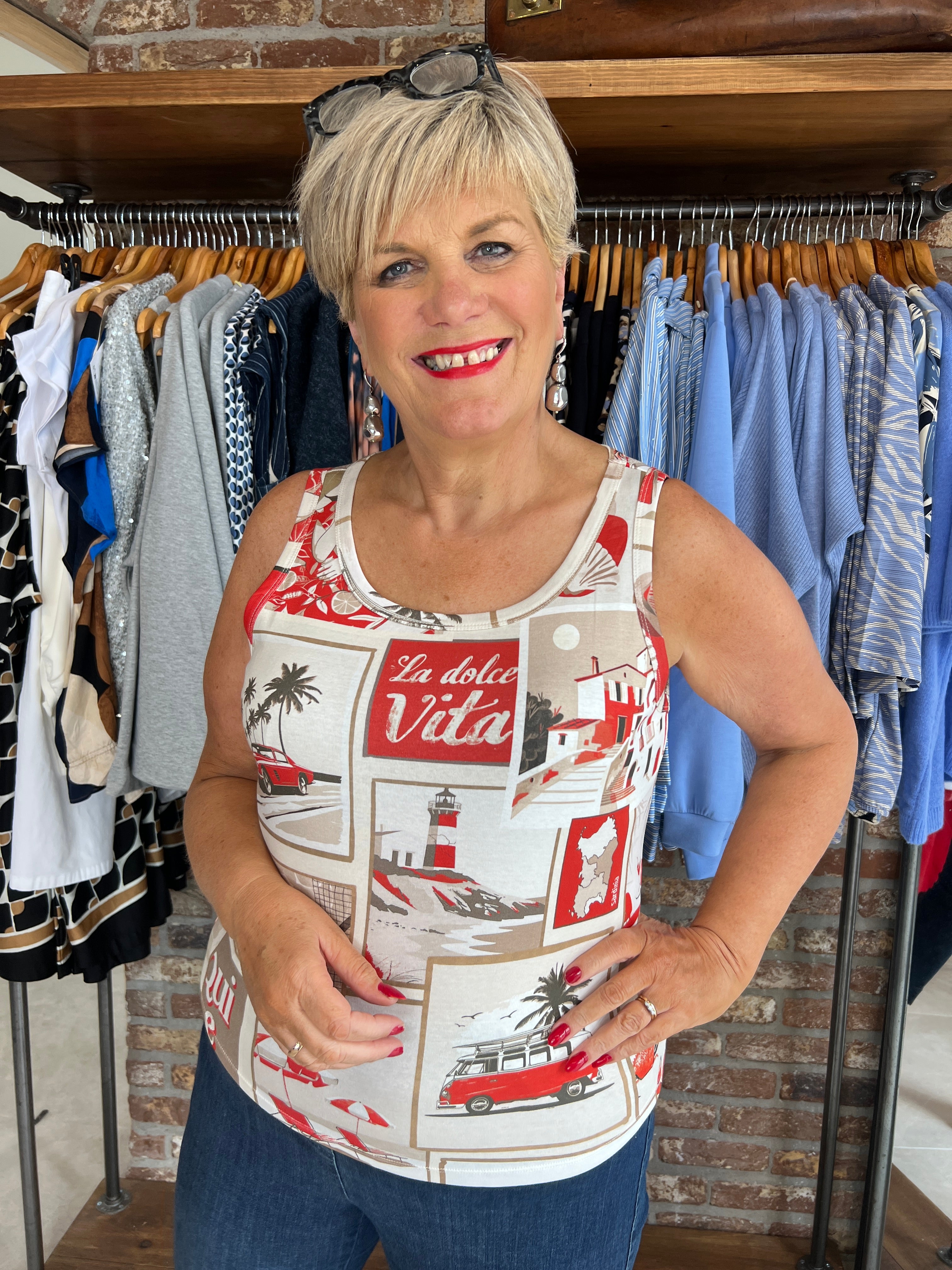 Monari Polarid Vest Top In Red Multi