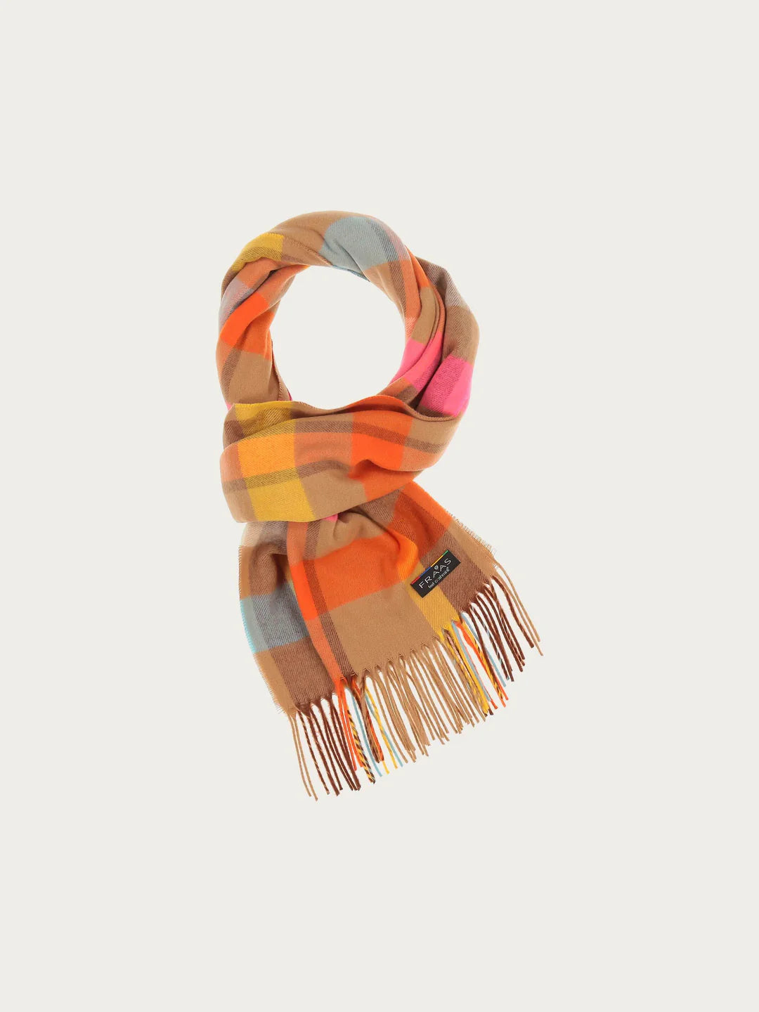 Cashmink small check design Scarf In Camel