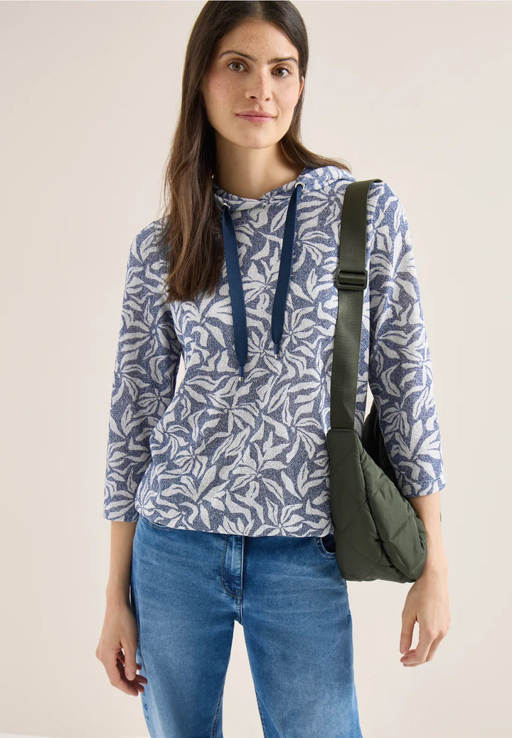 Cecil floral print hoodie In sporty denim