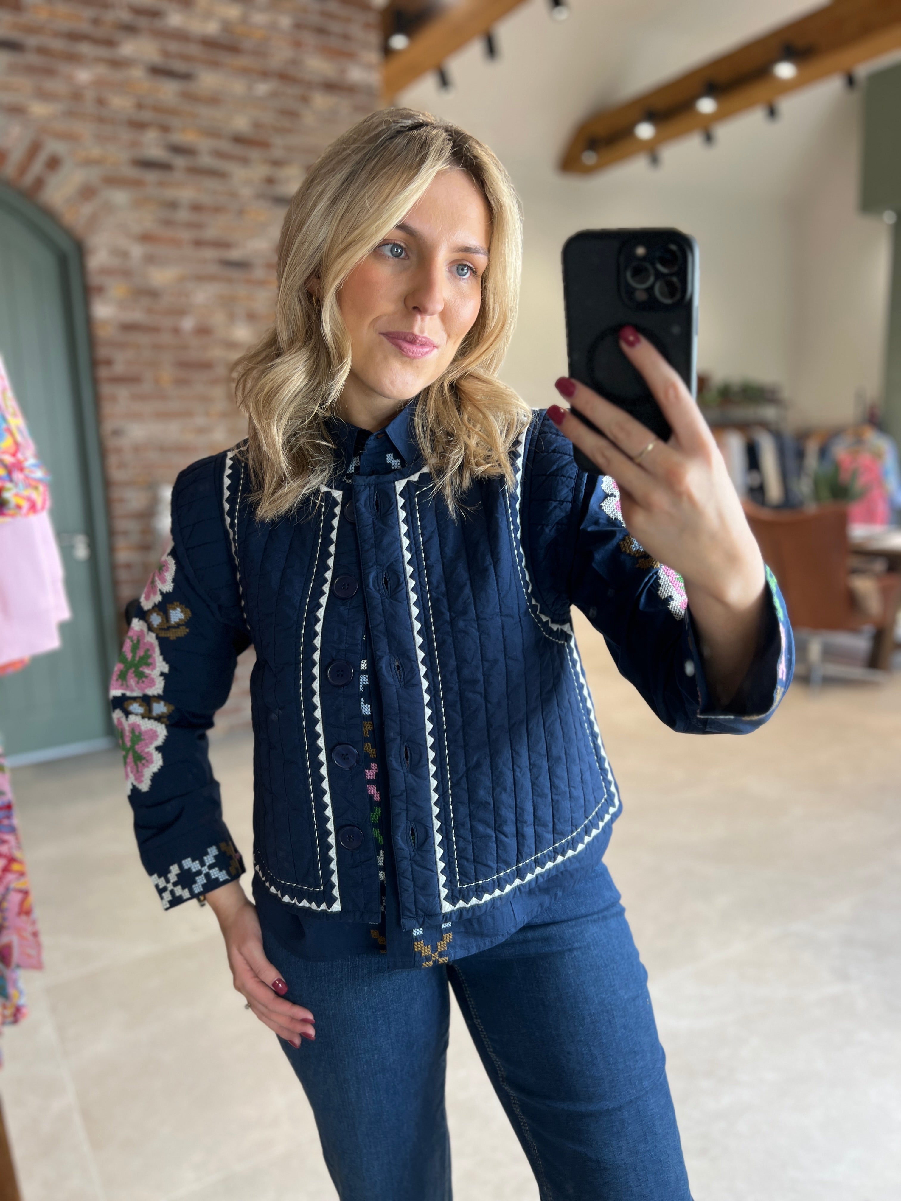 Culture Embroidery Shirt Dress Blues