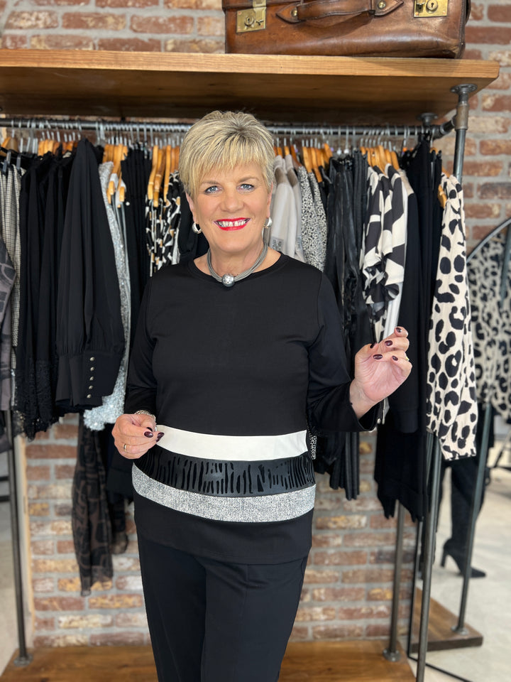 PERUZZI Multi Stripe Top In Black & Beige