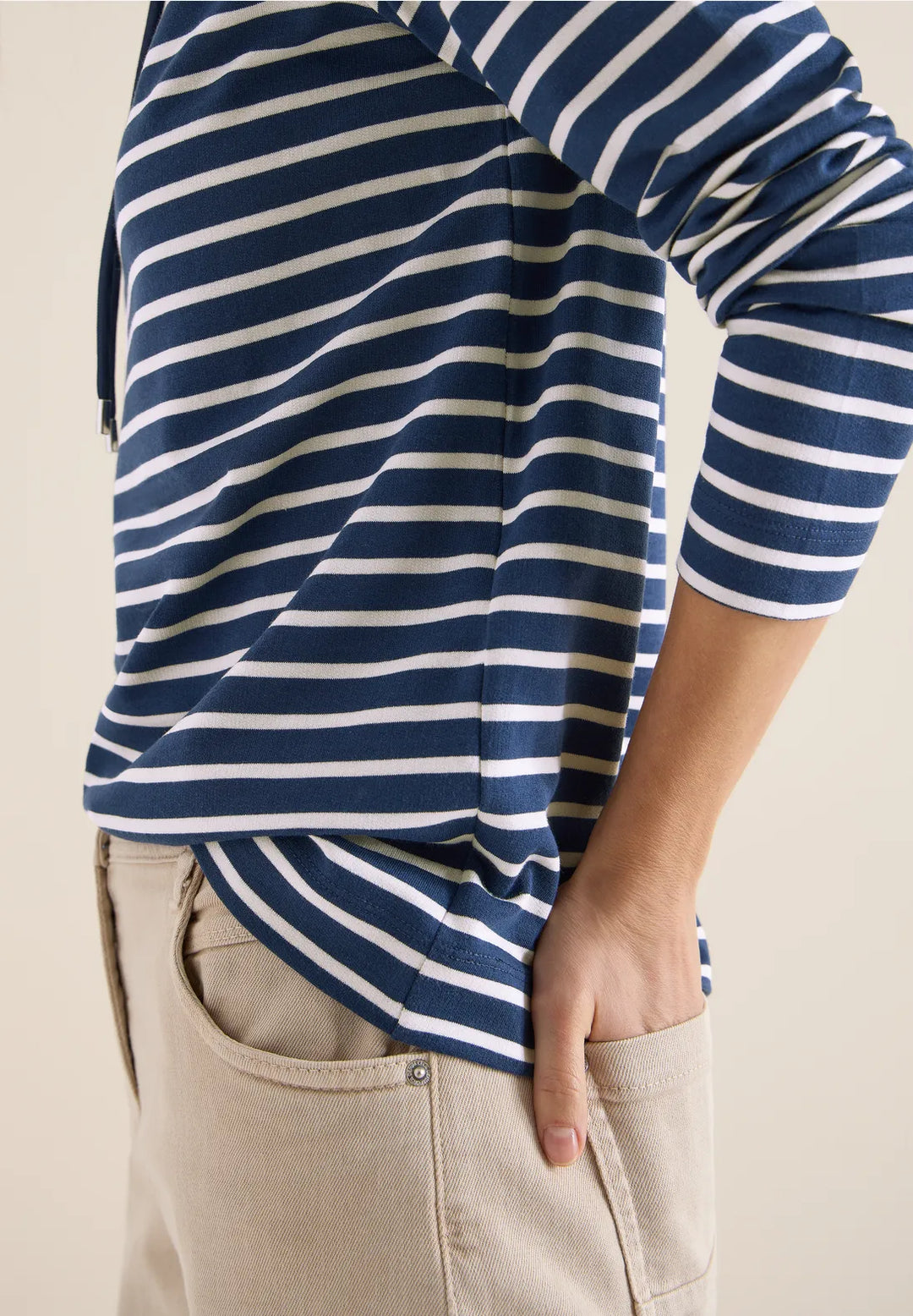 Cecil Striped Funnel Neck Sweatshirt In Sporty Denim