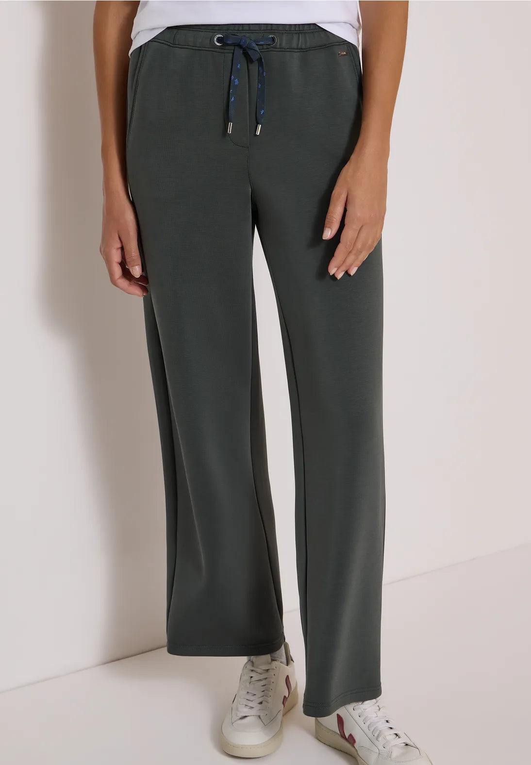 Neele wide leg silk trousers in faded olive