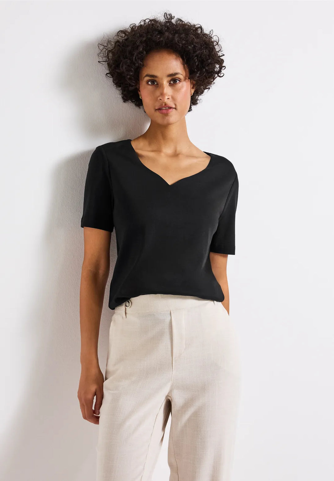 Street One Heart Neckline Top In Black