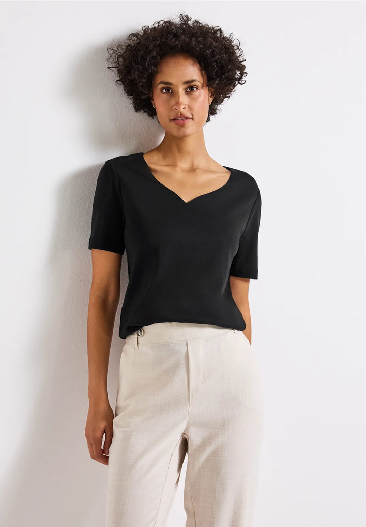 Street One Heart Neckline Top In Black