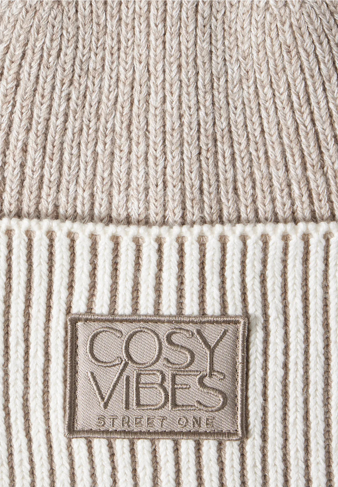 Street One Ribbed Beanie With Badge In Snow Cream