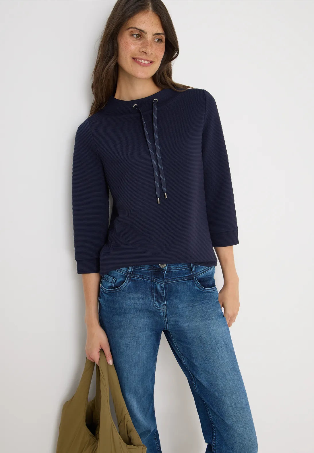 Cecil Ribbed Funnel Neck sweatshirt In Urban Dark Blue