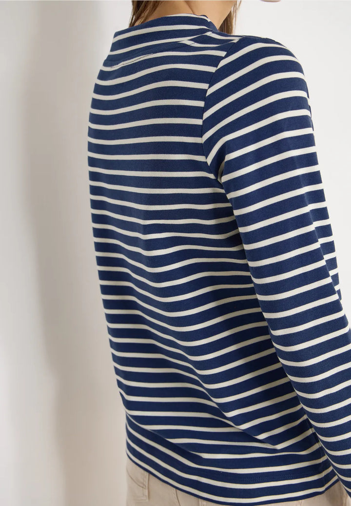 Cecil Striped Funnel Neck Sweatshirt In Sporty Denim