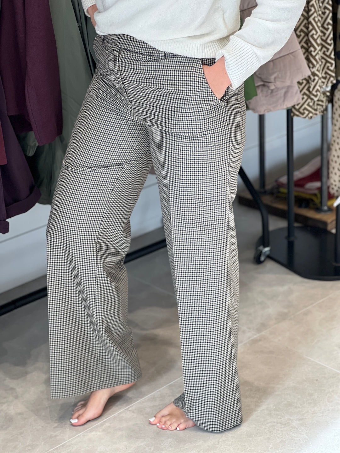 More & More Check Wide Leg Trousers In Multi