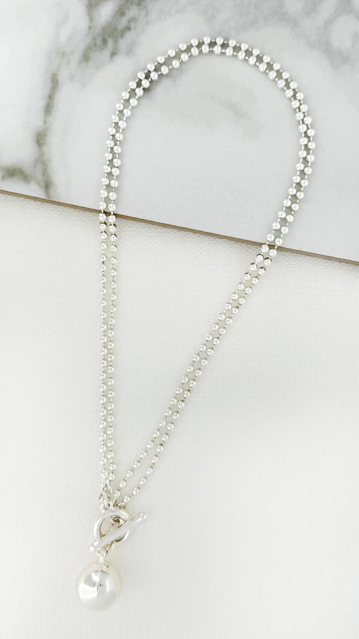 Envy short  t-bar & ball necklace in silver