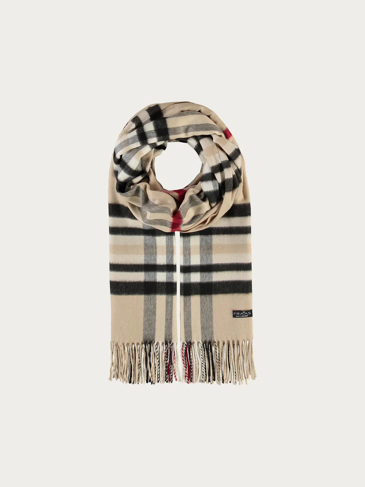 Cashmink Wide Plaid Patterned Scarf In Latte