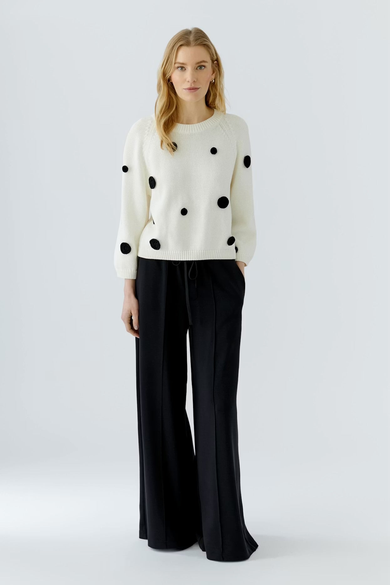 Oui crocheted appliquéd dots jumper in white & black