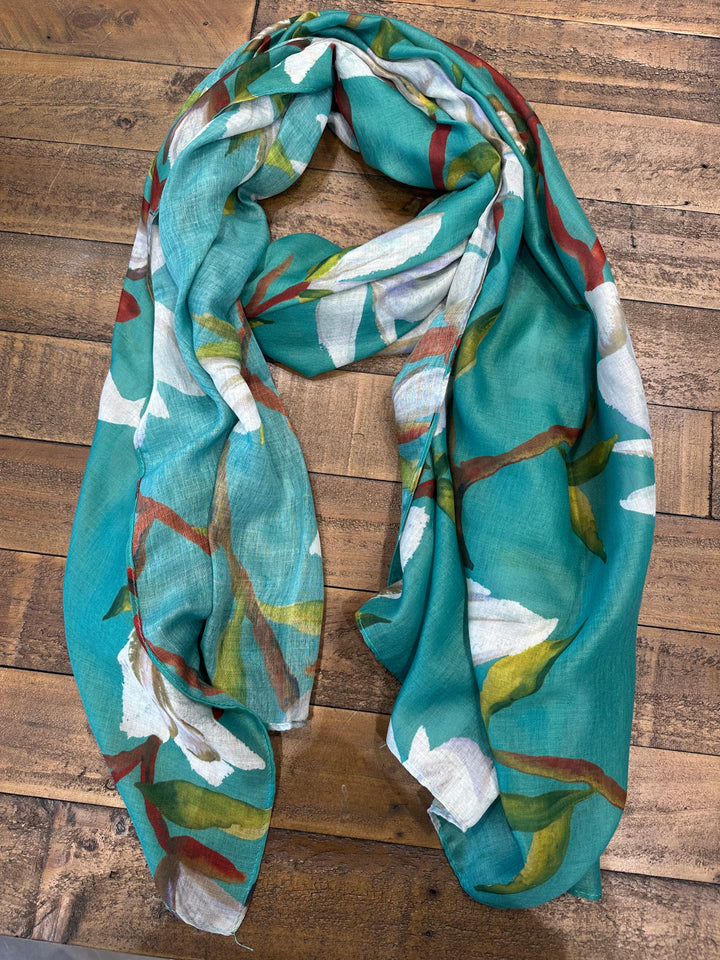 Amelia Magnolia Print Scarf In Dusty Mint