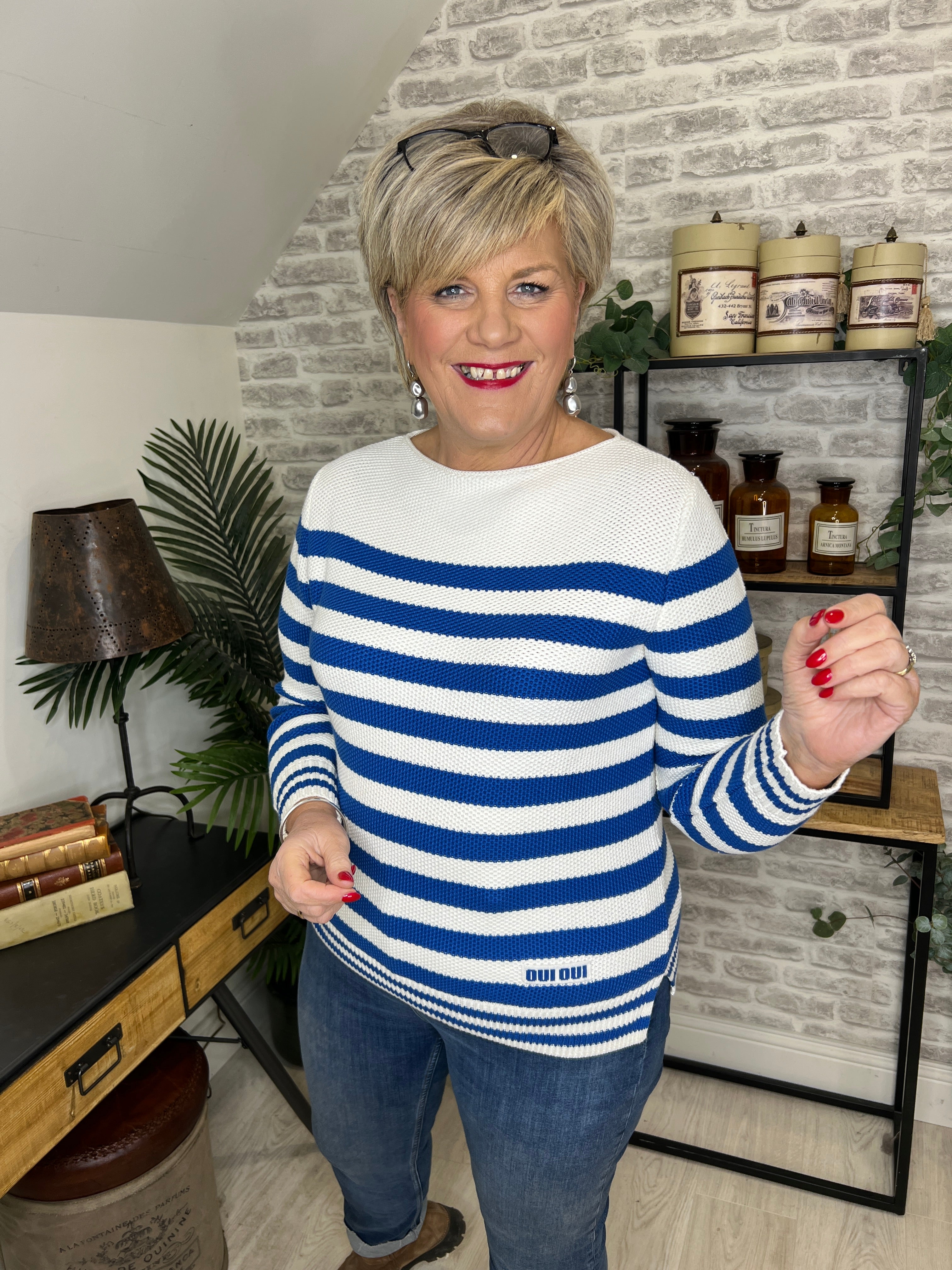 Oui Striped Jumper In Blue & White