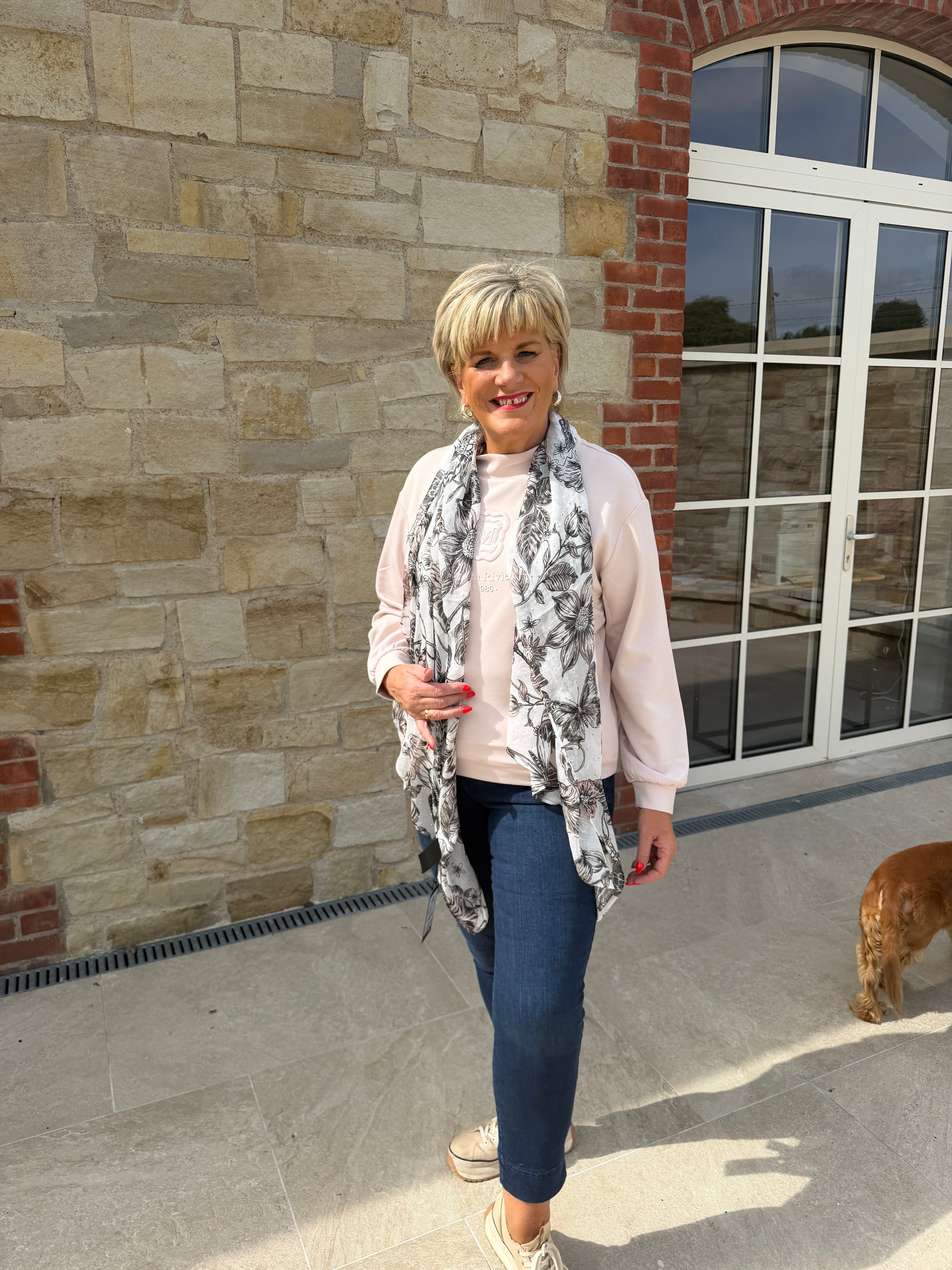 Monari Floral Scarf In Taupe Pattern